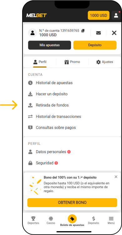 ¿Cómo retirar dinero? - App Melbet Argentina