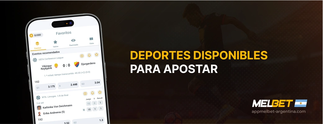 Deportes disponibles para apostar - App Melbet Argentina