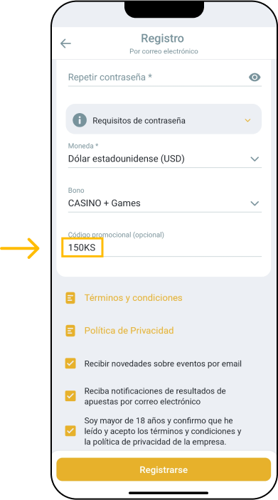 Introduce el código promocional - Por correo electrónico - App Melbet Argentina