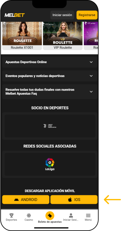 Para los sitemas operativos iOS - App Melbet Argentina