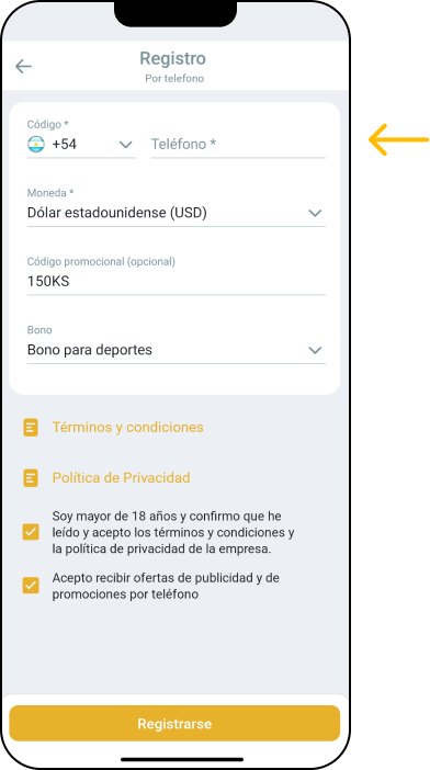 Por teléfono - App Melbet Argentina